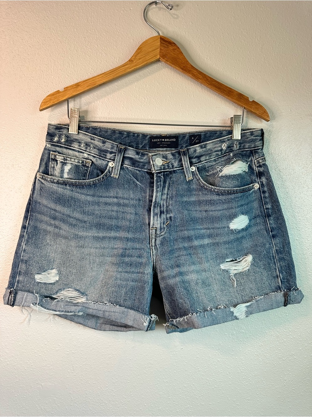 Lucky Brand Boyfriend Shorts Size 8 29 Distressed Jean Cutoff Raw Hem Medium Was